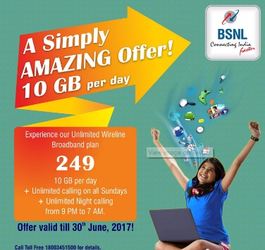 India Desire : BSNL 249 Plan: Get 10GB/Day 3G Data With Free Unlimited Night Calling For One Month @Rs 249 [Valid For Wireline Broadband Users]